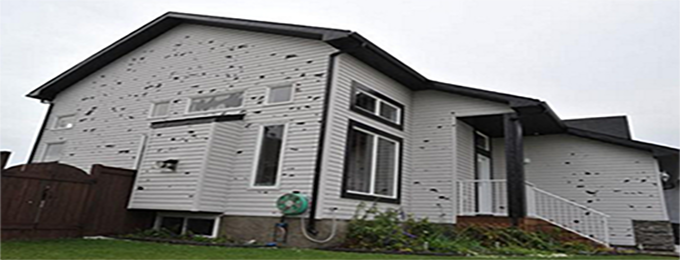 A house with some holes in it and the outside of the house